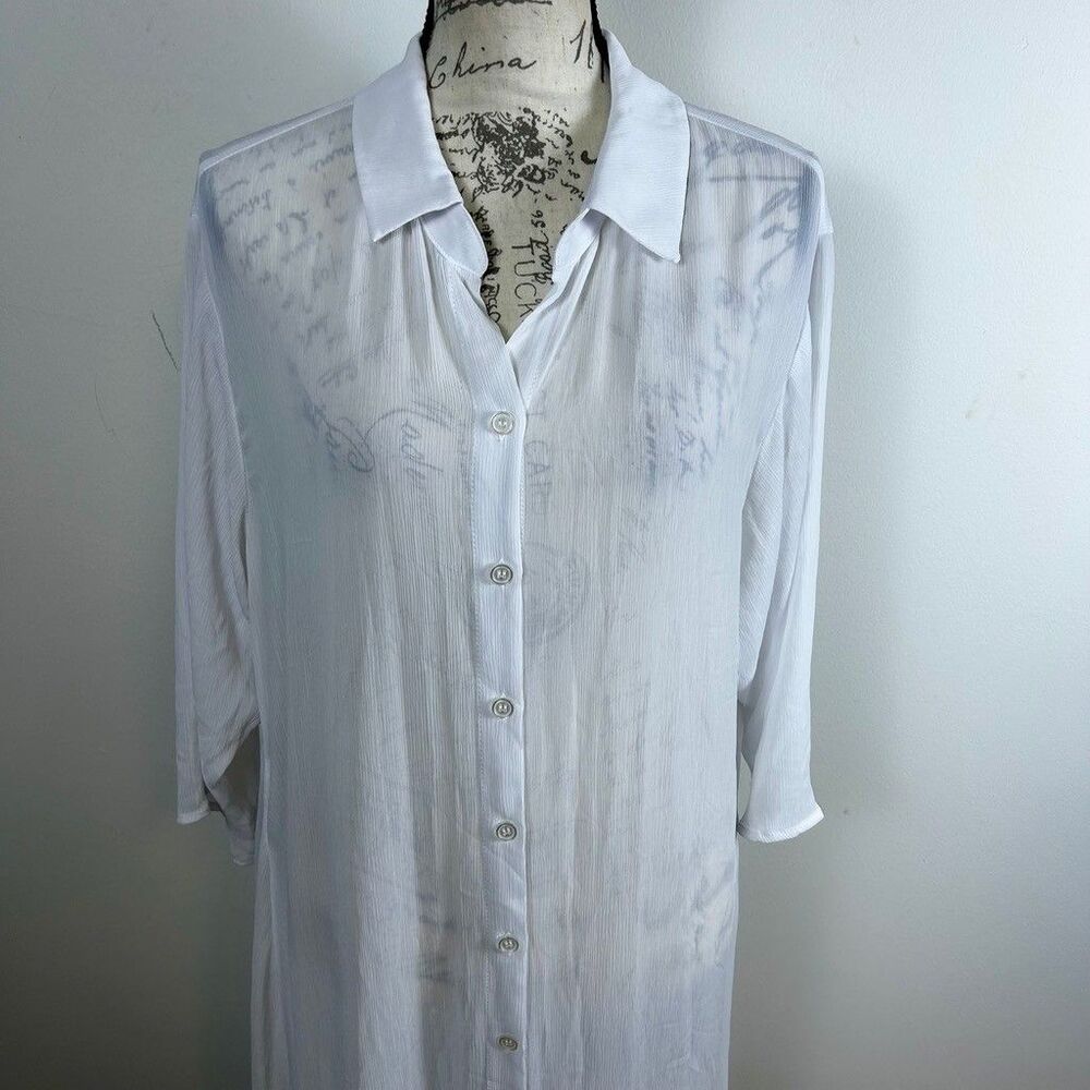 Time and Tru White Sheer Maxi Duster Cardigan Womens XL 16-18 Button Up Cover Up